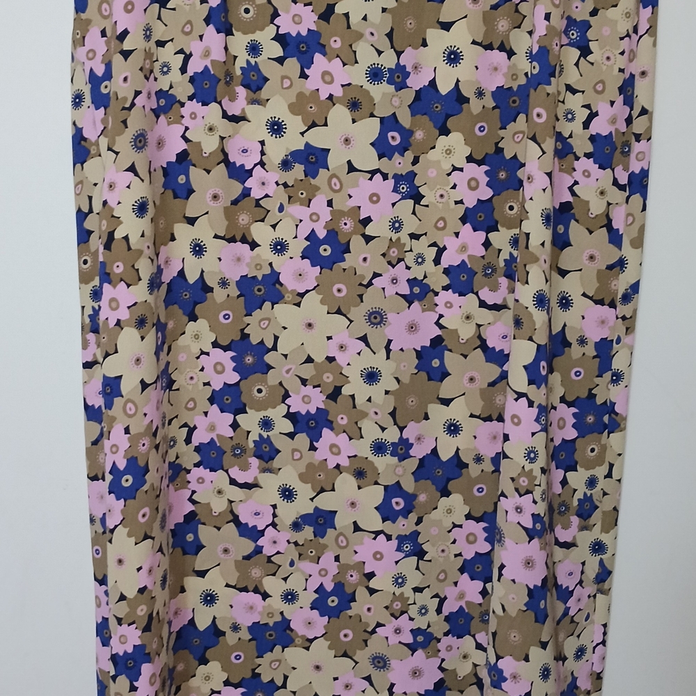 Sag Harbor Beige Floral Midi Skirt with Pink & Blue Blooms